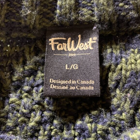 Vintage 90s Cable Knit Fisherman Chunky Sweater Large Black Olive Green Preppy - Picture 6 of 12